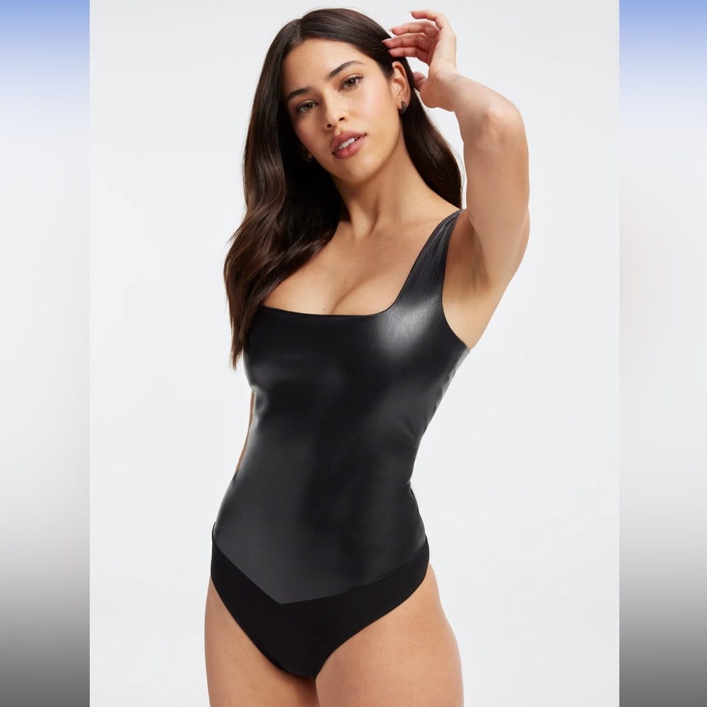 Good American Faux Leather Modern Tank Bodysuit Size 2 Black